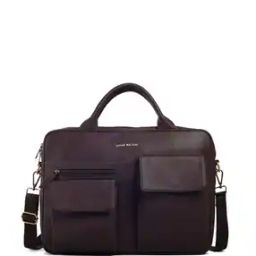 Men Logo Embossed Briefcase with Detachable Strap-image-6
