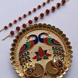 Set of 2 Gold-Plated Rakhis with Pooja Thali-image-5