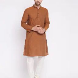 Textured Long Kurta with Mandarin Collar-image-4