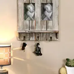 Natural Look Wooden Photo frame with Key Hooks-26