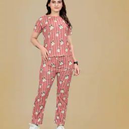Women Stripes T-Shirt & Pyjamas Set-image-87
