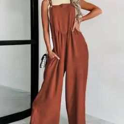 Women Square-Neck Dungaree with Insert Pockets-picture-6
