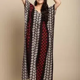 Leaf Print V-Neck Kaftan-image-95