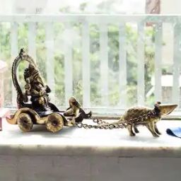 Brass Lord Ganesha Savari on Rat Antique Showpiece-picture-45