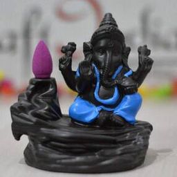 Blue Lord Ganesha Decorative Showpiece with 10 free Smoke Backflow Scented Cone Incenses-31