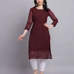 Embroidered Straight Kurta with Round Neck-image-35