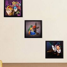 Set of 3 Radha Krishna Matt Textured UV Art Painting-image-5