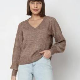 Heathered V-Neck Pullover-image-72