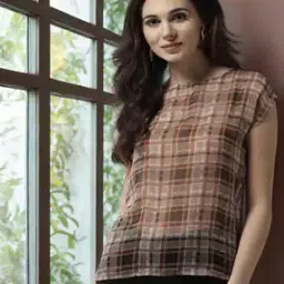 Women Checked Top with Raglan Sleeves-image-55