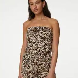 Women Printed Drawstring Waist Playsuit-26
