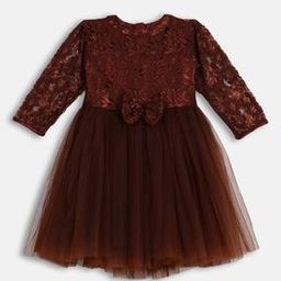 Embroidered Roun-Neck Fit & Flare Dress-image-1