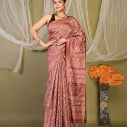 Traditional Handblock Print Cotton Silk Zari Border Saree-image-15