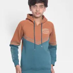 Colour-Block Hoodie with Ribbed Hem-picture-38