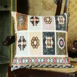 Brown & White Geometric Velvet Square Cushion Covers-24