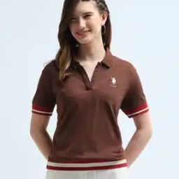 Women Boxy Fit Polo T-Shirt with Logo Embroidered-image-85