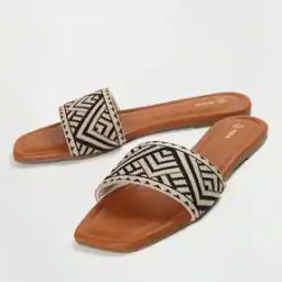 Woven Strap Slip-On Flat Sandals-37