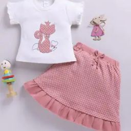 Infants Cat Embroidered T-Shirt & Skirt Set-picture-51