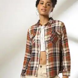 Women Checked Regular Fit Shirt with Flap Pockets-image-65