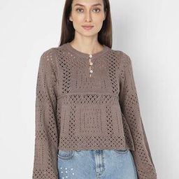 Women Round-Neck Crochet Peplum Pullover-image-99