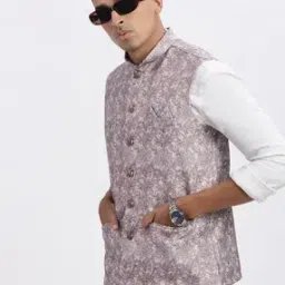 Men Floral Print Slim Fit Nehru Jacket-image-19