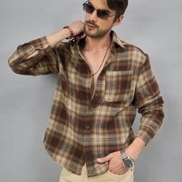 Men Checked Oversized Fit Shirt with Patch Pocket-image-79