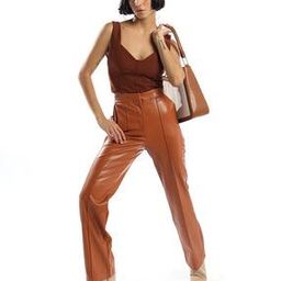 Leather Look Straight Fit Trousers-image-37