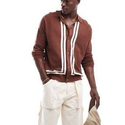 Knitted Relaxed Button Through Polo in Texture with Border-picture-12