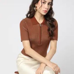 Women Ribbed Boxy Fit Half-Zipper Sweater-image-86