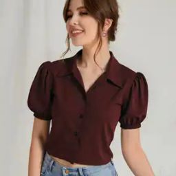 Women Relaxed Fit Top with Puffed Sleeves-image-3