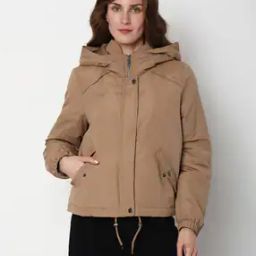 Women Zip-Front Hooded Jacket with Flap Pockets-image-0