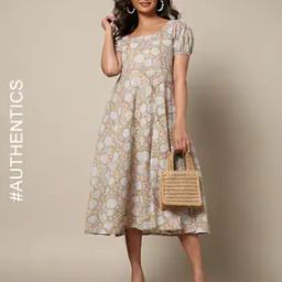 Handblock Print Cotton Fit & Flare Dress-image-73