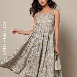 Handblock Print Cotton Fit & Flare Dress-image-8