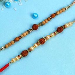 Set of 2 Rudraksh Rakhi Set with Roli-Chawal & Greeting-image-41