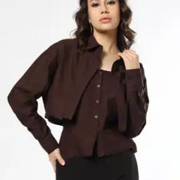 Women Relaxed Fit Crop Shirt with Peplum Top-image-32