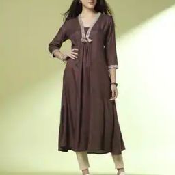 Women V-Neck A-Line Kurta with Embroidery-image-68