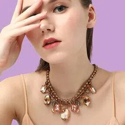 Gold-Plated Stone Statement Necklace-image-25