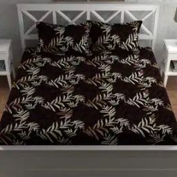 210 TC Leaf Print Double Bedsheet with Pillow Covers-3