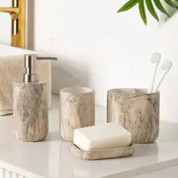 Patterned Pack of 4 Bathroom Accessories Set-image-32