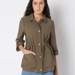 Women Regular Fit Parka Jacket with Insert Pockets-image-3