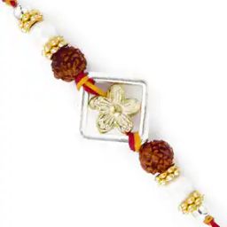 Tie-Up Golden Floral Style Rakhi with Dual Rudraksh-image-1