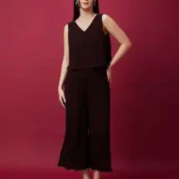 globus Women V-Neck Accordion Pleats Party Jumpsuit-picture-47