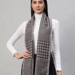 Women Check Printed Reversible Woven Wool Scarf-image-38