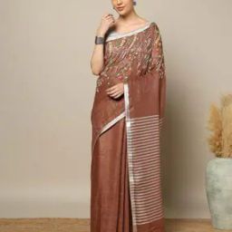 Handloom Hand Embroidered Pure Linen Saree-image-30