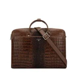 Men Croc-Embossed Laptop Bag with Detachable Strap-image-52