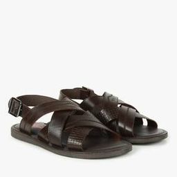 Cross-Cross Leather Sandals with Buckle Fastening-image-10