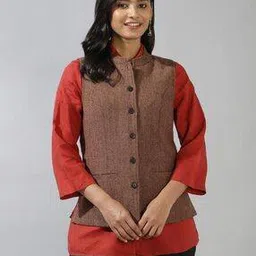 fabindia Jacket with Mandarin Collar & Welt Pockets-picture-12