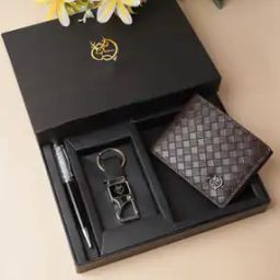 Men Logo Embossed Bi-Fold Wallet with Pen & Keychain-image-96