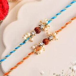Men Set of 2 Rudraksha Tie-Up Rakhis with Roli Chawal & Greeting Cards-image-12