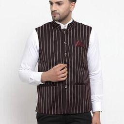 Stripes Nehru jacket with Square Pocket-image-26