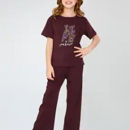 Girls Typographic Print T-Shirt & Pyjamas Set-picture-4